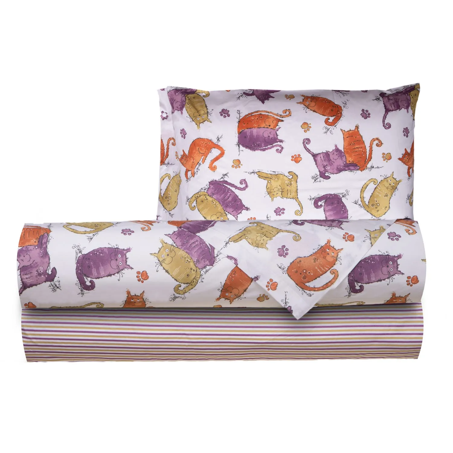 Completo letto singolo gatti arancione - SmartDecoHome 