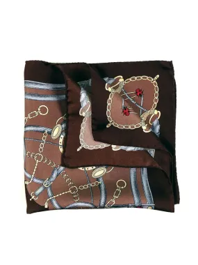Fazzoletto da taschino XL marrone in pura seta stampata BUGS 